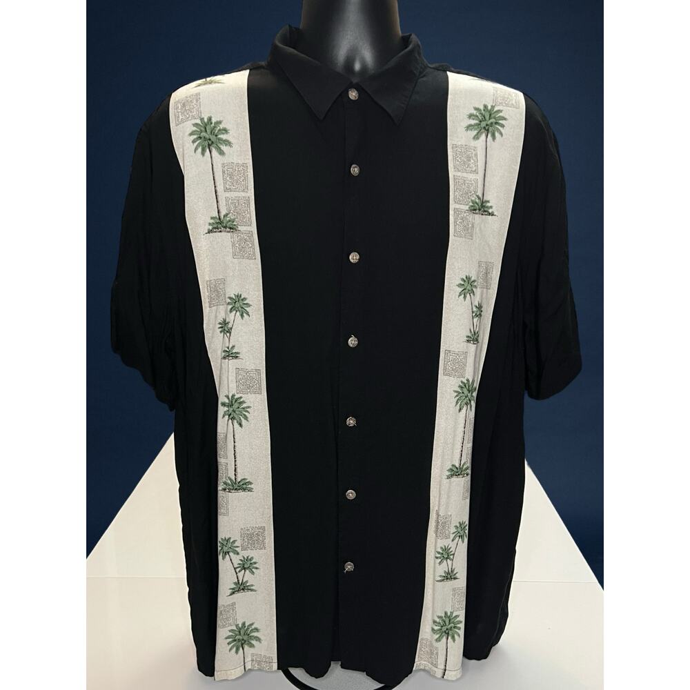 Batik Bay‎ XXL Men’s Hawaiian Shirt Black Floral Rayon Palm Tree Button Up Camp